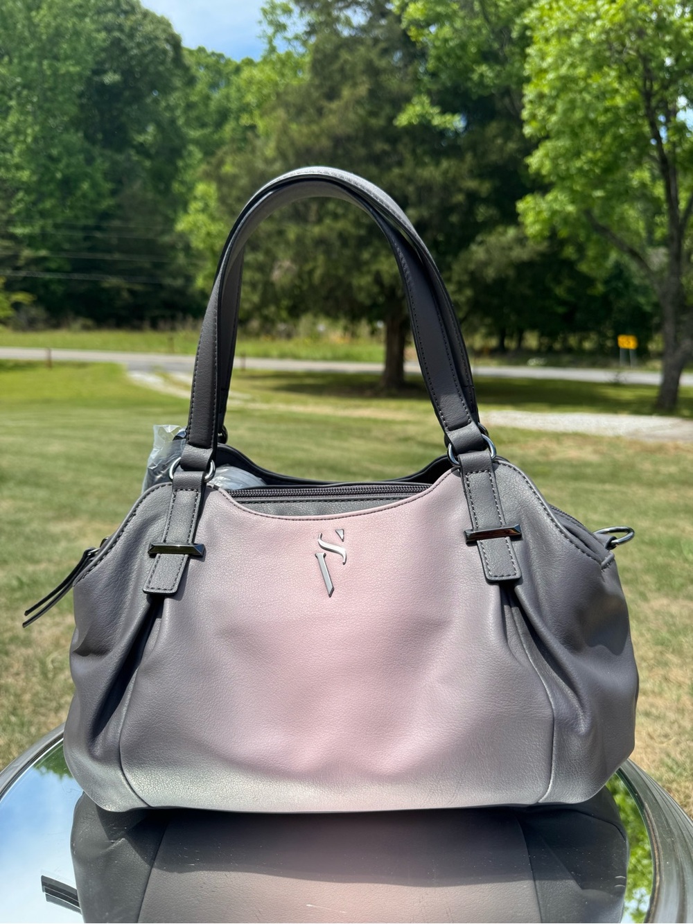 Simply Vera Two-Tone Gray & pink Leather Satchel